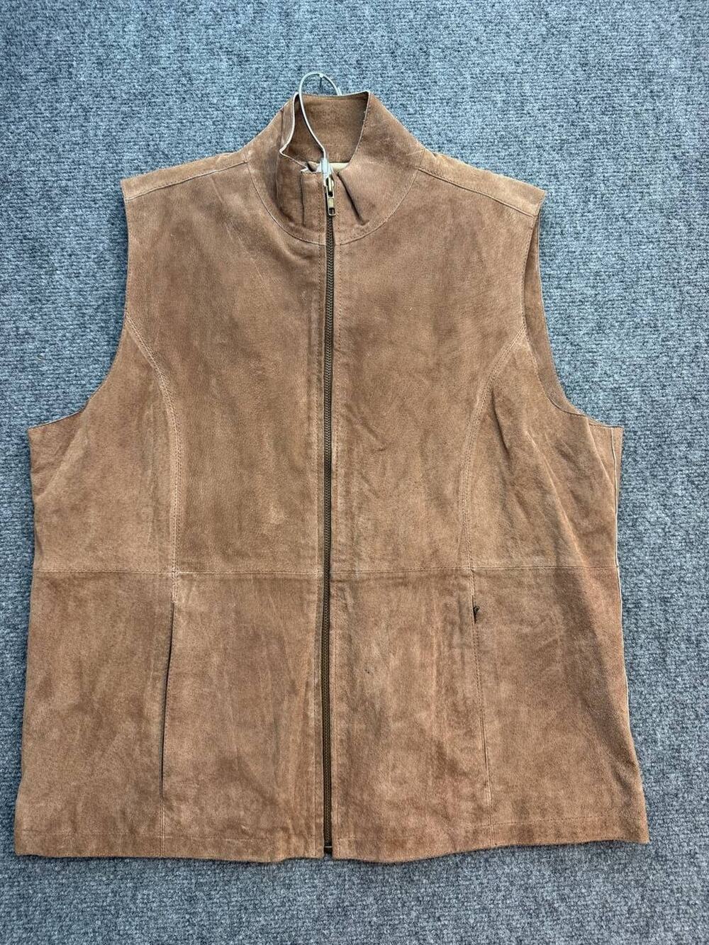 Ruff Hewn Women's Genuine Leather Vest Brown Full Zip Pockets Size L